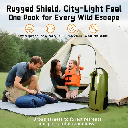 Miniatura 2 de Mochila impermeable de 55 litros, resistente a la suciedad, equipo esencial para kayak, senderismo, campamento, viajes en la playa con bolsa seca