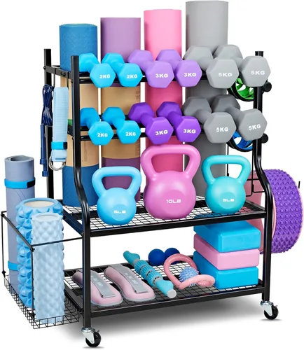 Miniatura 7 de Estante para mancuernas, estante de almacenamiento para esterilla de yoga, estante de peso para mancuernas, estante de almacenamiento de gimnasio