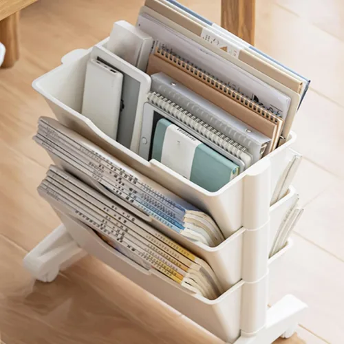 Miniatura 5 de Estantería móvil de 3 niveles, estantería móvil de 3 capas de capacidad, estantes de almacenamiento debajo del escritorio, organizador de libros