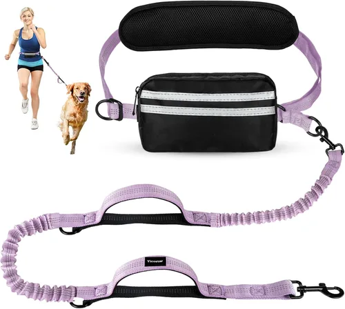 Miniatura 13 de Correa de perro manos libres con bolsa, correa elástica retráctil con dobles asas acolchadas, correas de perro con elástico para cachorros medianos