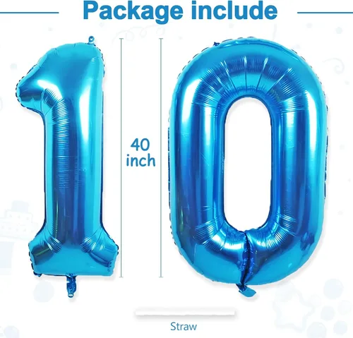 Miniatura 3 de Globos gigantes de papel de aluminio azul con el número 10, globos gigantes de helio número 10 de 40 pulgadas para niños y niñas, decoraciones