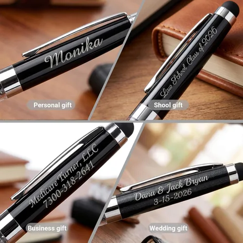 Miniatura 3 de Ancolo Juego de bolígrafos de oficina personalizados, color negro, de punta media, grabado con nombre o mensaje, nombre del equipo, para diario