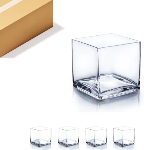 Miniatura 34 de WGV - Jarrón de cristal en forma de cubo a granel, portavelas, 3 x 3 x 3 pulgadas, contenedor transparente elegante con decoración floral