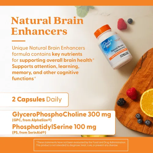 Miniatura 5 de Doctor's Best Natural Brain Enhancers - Suplemento de salud cerebral para apoyo de memoria y concentración, fosfatidilserina, alfa GPC y cápsulas