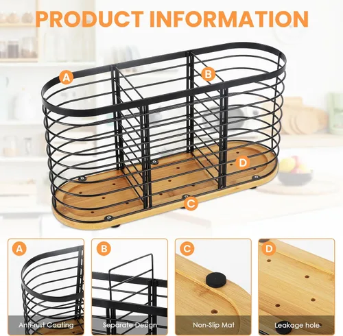 Miniatura 3 de Soporte para utensilios para encimera de cocina, soporte grande para utensilios de cocina de granja, 13.5 x 4.3 x 6.9 pulgadas, con base de madera