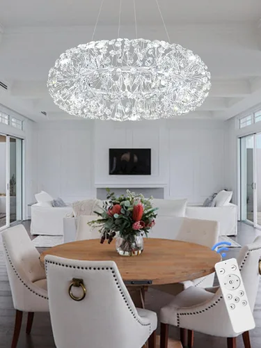 Miniatura 9 de ykolupty - Candelabro de diente de león dorado de 8 luces para comedor, lámpara colgante Sputnik con control remoto, candelabro de cristal moderno