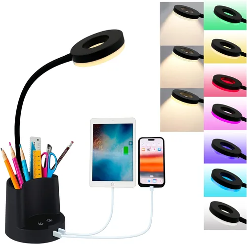 Miniatura 7 de HomeFocus Lámpara de escritorio, lámpara de escritorio LED RGB, lámpara de mesa, luz de lectura y luz nocturna para oficina en casa, negro
