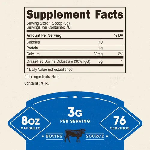 Miniatura 2 de Nutricost Polvo de calostro de 8 onzas, lactoferrina y mínimo 30% de inmunoglobulinas (IgG), de calostro bovino, 0.11 onzas por porción, 76 porciones