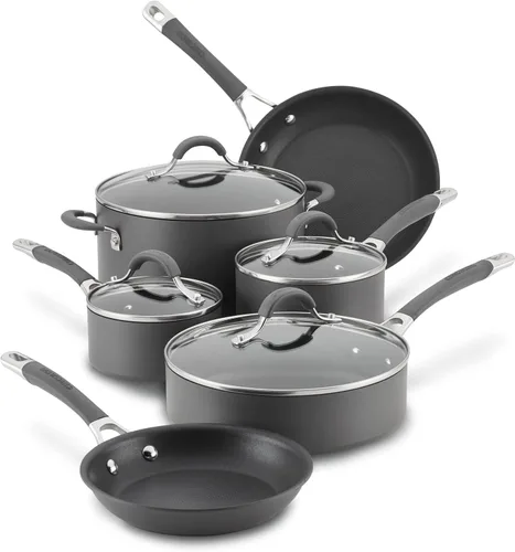 Miniatura 13 de Circulon Radiance - Juego de utensilios de cocina antiadherentes anodizados duros, juego de ollas y sartenes de cocina, 10 piezas, color gris