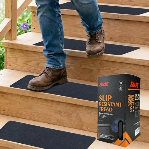 Miniatura 17 de S&X Peldaños de escaleras con cinta antideslizante reflectante de rayas 5 unidades/paquete, peldaños reflectantes de 6 x 24 pulgadas, peldaños