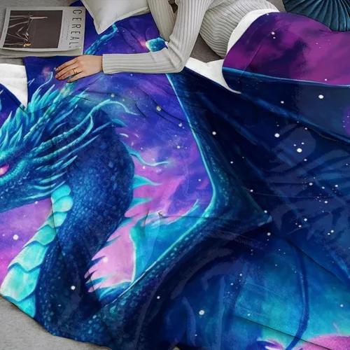 Miniatura 6 de Manta de Dragón Azul, Regalo para Mujeres, Hombres, Niñas, Niños, Amantes de Dragones, Manta de Franela Suave Azul para Sala de Estar, Sofá, Sillón