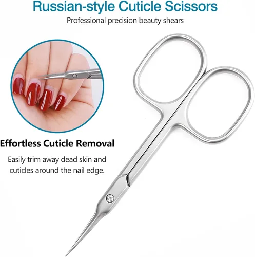 Miniatura 5 de Paquete de 2 tijeras para cutículas y tijeras de aseo extrafinas para manicura y pedicura, hoja curvada precisa punta puntiaguda kit de aseo