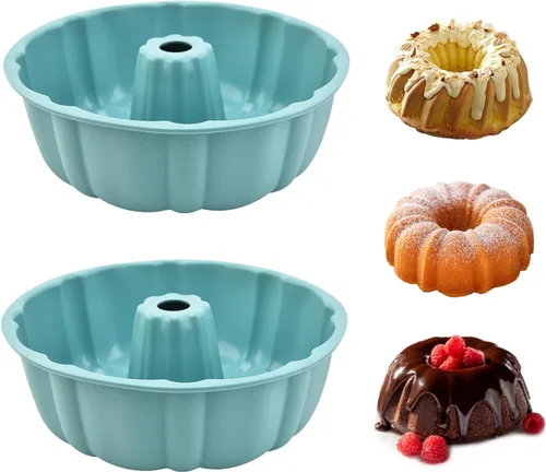Miniatura 11 de PADELE Paquete de 2 moldes de silicona antiadherentes, 10 pulgadas, moldes de silicona para pasteles, molde para hornear para gelatina, gelatina