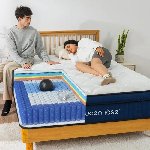 Miniatura 5 de QUEEN ROSE Colchón tamaño individual de 12 pulgadas en una caja, colchón de espuma viscoelástica de gel para niños, cama híbrida con resortes