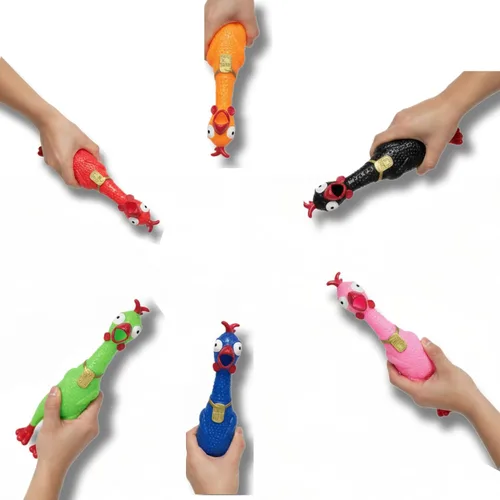 Miniatura 6 de Squeeze Me - Juguete de pollo de goma Pollo chirriante gritando para niños y perros Regalo novedoso de broma (1 paquete sólido)