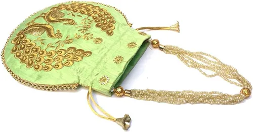 Miniatura 4 de Bolso Potli de seda bordado de diseñador étnico indio, bolso de mano con mango de perlas Batwa para mujer