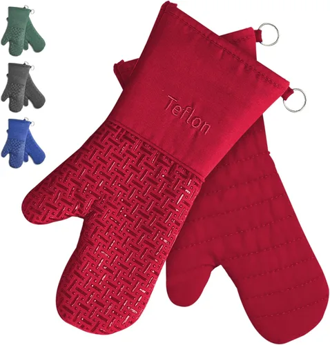 Xlnt - Guantes de silicón antideslizantes para horno, resistentes al calor, con acabado de teflón Eco Elite, con lazo para colgar, ideales para uso