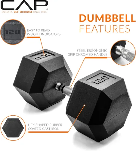 Miniatura 3 de CAP Barbell Peso de la mancuerna hexagonal recubierta, individual, 10-120 libras, múltiples opciones