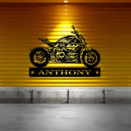 Miniatura 2 de Letrero de metal personalizado para motocicleta, arte de pared de metal con bandera de EE. UU., arte de pared de metal para motocicleta, letrero