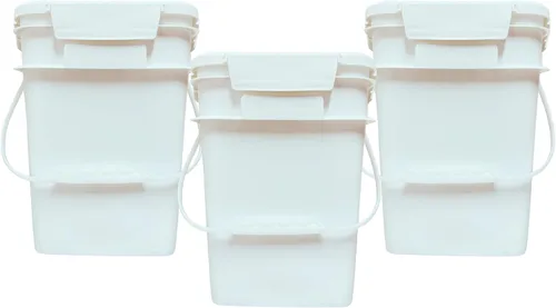 Miniatura 27 de House Naturals Cubo cuadrado de grado alimenticio de 4 galones con asas de plástico y tapa (paquete de 3) contenedores fabricados en Estados Unidos