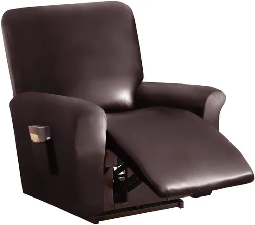 Miniatura 31 de Vctops - Funda elástica de 6 piezas para sofá biplaza reclinable, de cuero sintético impermeable, protector de muebles antideslizante con borde Negro