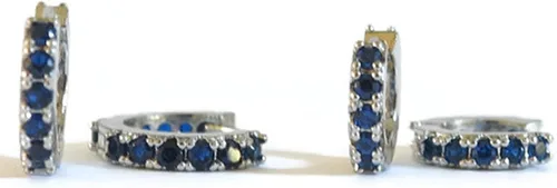 Real 18K Gold Plated Sterling Silver Tiny Double Sided Blue Sapphire Huggie Hoops Handcrafted In USA Ship Within 24 hours