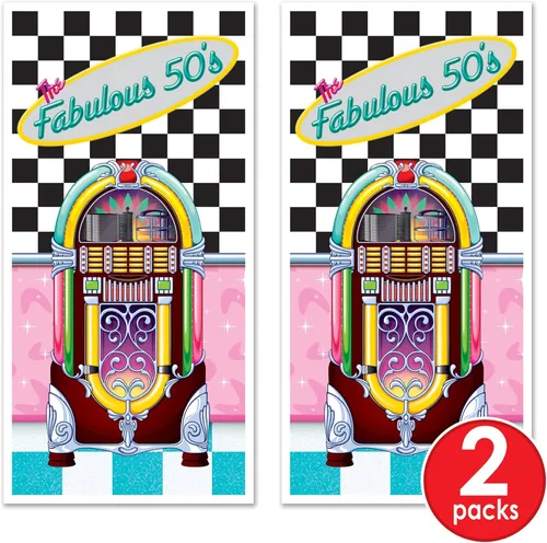 Miniatura 3 de Beistle Cubiertas de plástico para puerta de los años 50, 5 x 30 pulgadas, juego de 2 – Soda Shop Jukebox decoración de pared, suministros de Multi