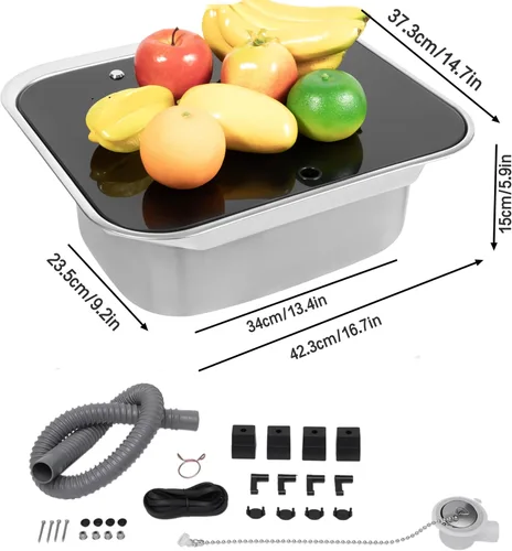 Miniatura 5 de Fregadero de cocina y bar de 17 pulgadas de montaje inferior para autocaravana, estación de trabajo, cuenco individual, lavabo para lavado de manos