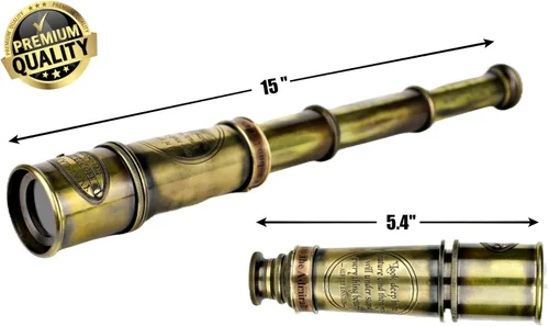 Miniatura 2 de Telescopio de vidrio espía de latón antiguo 1920 de 15 pulgadas con funda de cuero de primera calidad, plegable, 15 x visión clara, pirata vintage