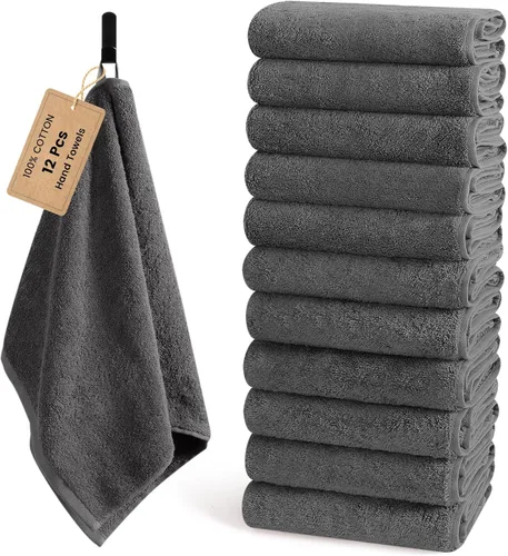 Miniatura 30 de SEMAXE Paquete de 12 toallas de mano para baño, toallas 100% algodón con bucles para colgar, suaves y altamente absorbentes, juego de toallas