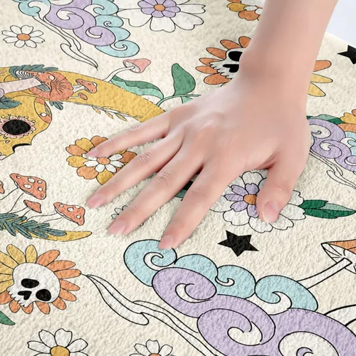 Miniatura 5 de Alfombra de baño vintage con diseño de flores de los años 70, diseño de calavera de estrella, para adultos de los años 60, alfombra de cocina