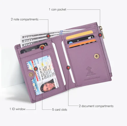 Miniatura 2 de Oak Leathers Cartera de cuero para mujer – Monedero pequeño RFID para tarjetas de crédito y soporte de identificación para damas, regalo