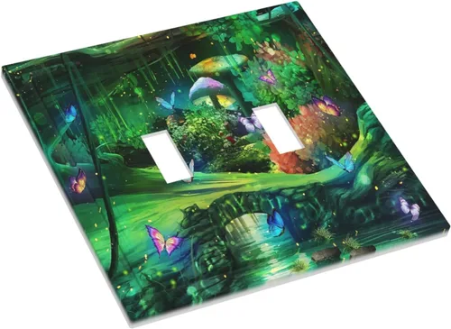 Miniatura 3 de Cubiertas Decorativas para Placas de Interruptor Bosque Primavera Hada Encantada País de las Maravillas Suelo Verde 2 Gang Cubierta de Interruptor