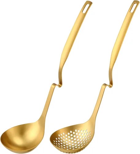 Patelai Set de Cucharón Ranurado para Ollas Calientes de Acero Inoxidable, Cucharón para Sopa, Colador, Cucharas para Cocinar, Espumador, Utensilio