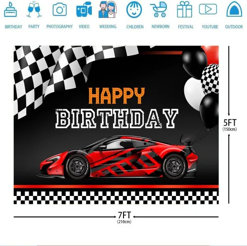 Miniatura 3 de Ticuenicoa Fondo de decoración de fiesta de cumpleaños de auto de carreras, pancarta de cumpleaños de 7 x 5 pies, decoración de fiesta de cumpleaños