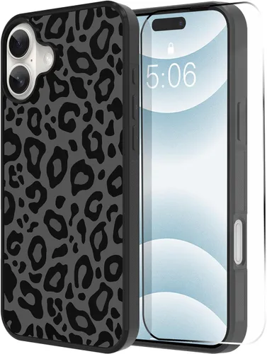 Miniatura 91 de TEAUGHT Compatible con iPhone 11 Funda con patrón lindo estampado de leopardo negro guepardo + protector de pantalla a prueba de golpes, funda