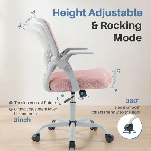 Miniatura 6 de DUMOS Silla de Computadora para Oficina en Casa - Silla Ergonómica de Respaldo Medio con Soporte Lumbar y Modo Mecedor, Altura Ajustable con Brazo
