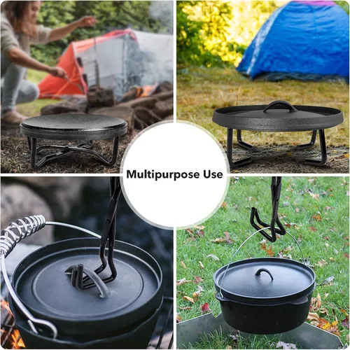 Miniatura 4 de Stanbroil Soporte de tapa de horno holandés plegable de hierro fundido de 8 pulgadas para cocinar fogatas, soporte plegable 4 en 1, herramienta