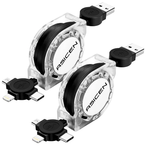Miniatura 8 de Paquete de 2 cables de carga múltiple, 3 en 1, retráctil, cable de carga rápida, cargador USB C con Lightning/Micro/Tipo C para iPhone, iPad, Rojo