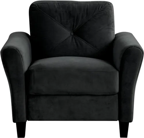 Miniatura 4 de Harper & Bright Designs Sofá individual tapizado de terciopelo con respaldo copetudo con botones, sillón moderno para sala de estar, color negro