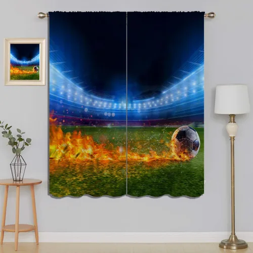 Miniatura 16 de Cortinas opacas de fútbol para niños y niñas, decoración de oscurecimiento de habitación, defensor en deslizamiento, intentos de detener una bola