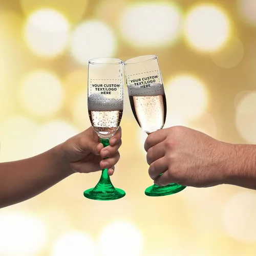 Miniatura 7 de DISCOUNT PROMOS Juego de 100 copas de champán personalizadas Premiere de 6.25 onzas, paquete a granel personalizado, elegante vaso para bodas