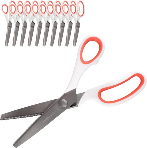 Miniatura 40 de JubileeYarn - Tijeras de entintar de grado profesional, acero inoxidable dentado de 9.5 pulgadas, color morado y naranja, 1 par