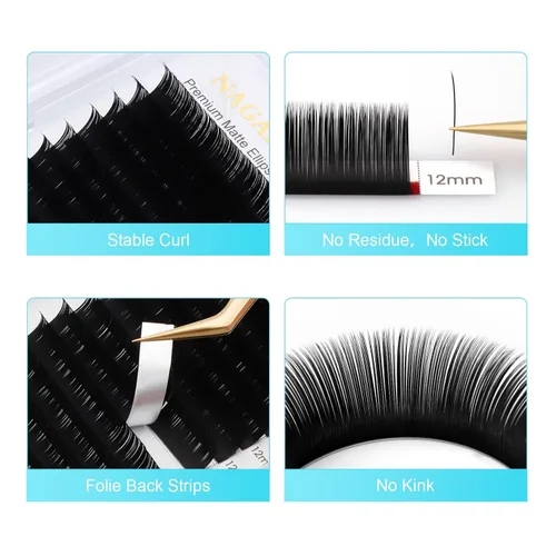Miniatura 5 de NAGARAKU Extensiones de pestañas elipse con puntas abiertas planas, pestañas individuales de 0.006 in, rizo C, bandeja de mezcla de 0.315-0.591 in