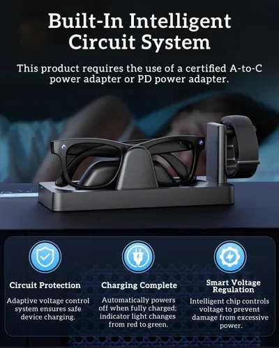 Miniatura 8 de Base de carga para pantalla Meta RayBan y gafas inteligentes de banda neural Base 3 en 1, carga integral. Chip inteligente + carga rápida. Estado