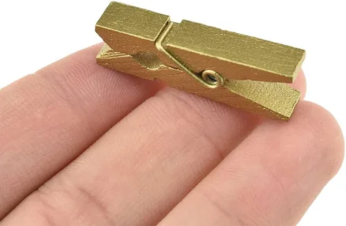Miniatura 32 de HAHIYO Pinzas para ropa de madera doradas, mini pinzas para la ropa, no se deshacen de 1 pulgada de largo, paquete de 80 resortes resistentes