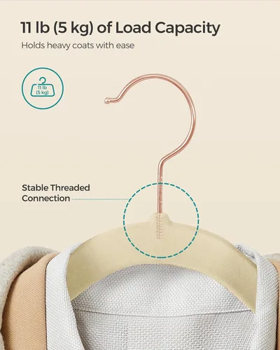 Miniatura 4 de SONGMICS - Perchas de terciopelo delgadas, perchas antideslizantes para ropa con ganchos giratorios de oro rosa, ahorro de espacio, para armario