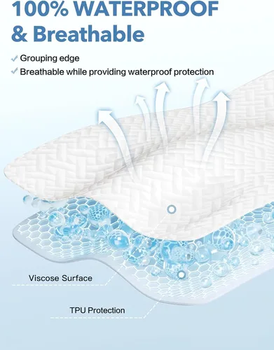 Miniatura 2 de Protector de colchón impermeable individual, viscosa de bambú de alta calidad, ultra suave, transpirable, sin ruido, funda de colchón ajustable de 8