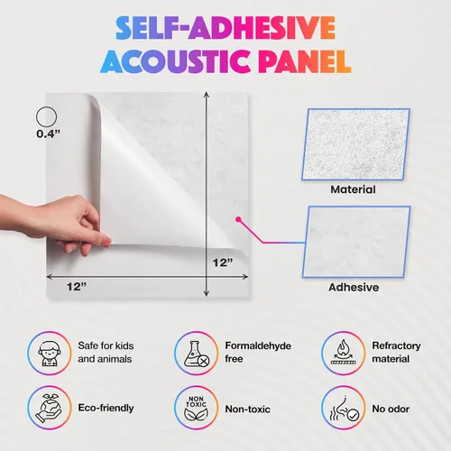 Miniatura 6 de Paquete de 18 paneles acústicos autoadhesivos absorbentes de sonido, panel de amortiguación de alta densidad, paneles de pared cuadrados