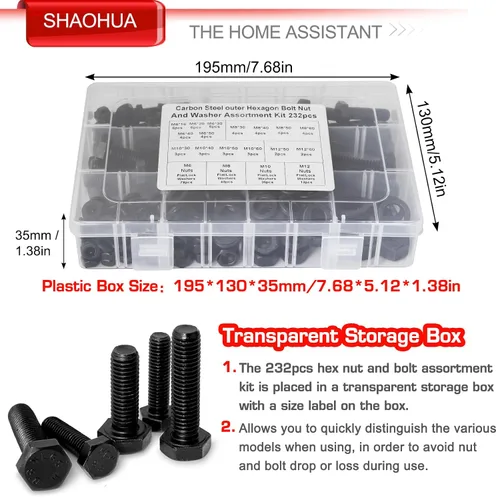 Miniatura 6 de Kit de surtido de pernos y tuercas métricas M6 M8 M10 M12 de 16 mm a 60 mm de grado 8 con tuercas hexagonales, pernos y arandelas de 15 tamaños
